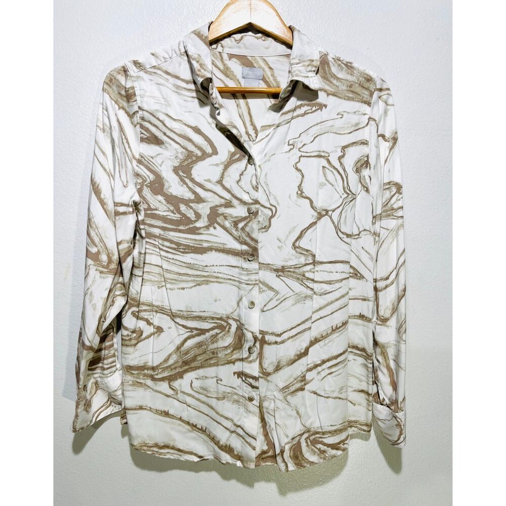 Chico's button up shirt long sleeve marble print casual summer women M